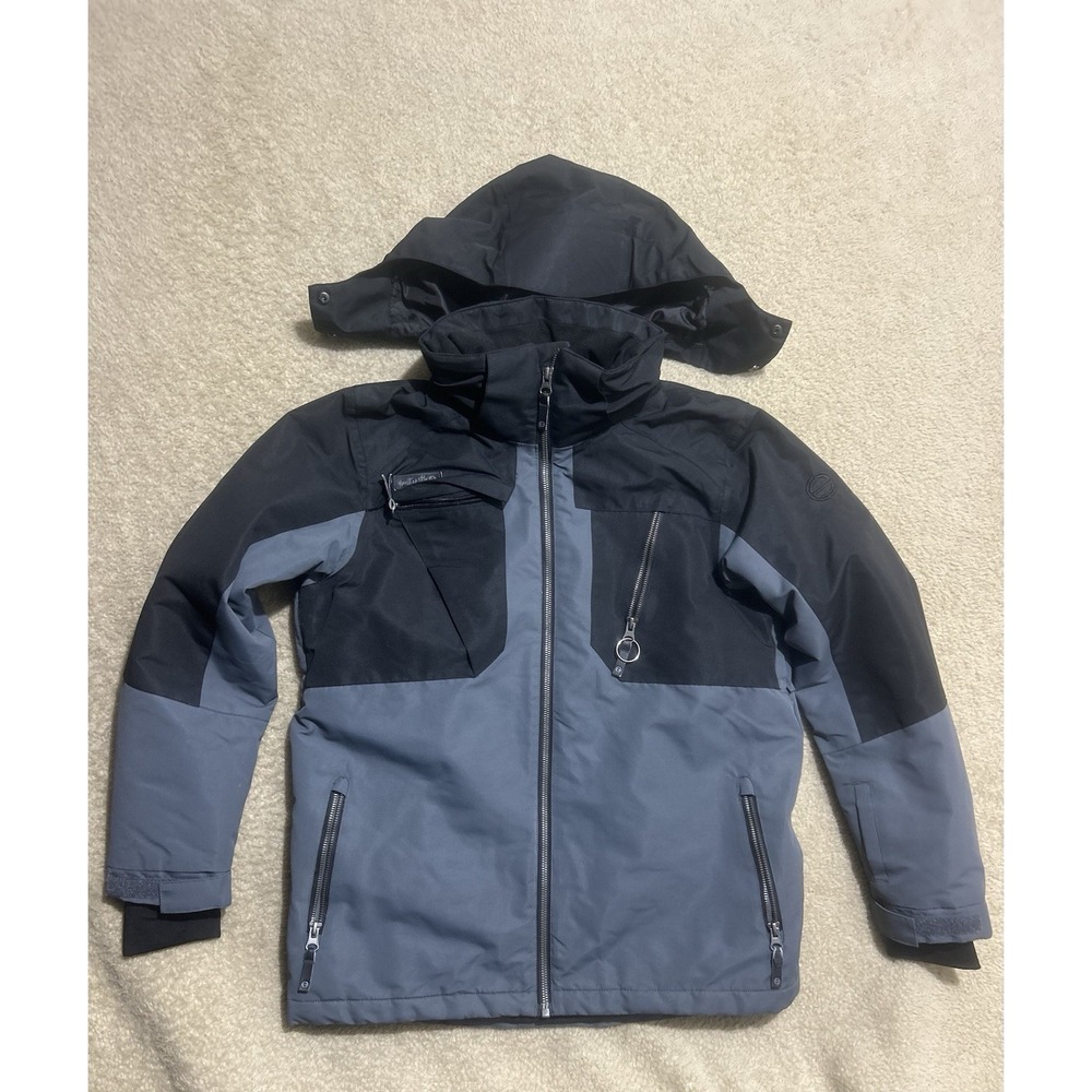 Planet Earth Kids Insulated Hooded Snowboard Jacket Large Black &‎ Gray Pockets